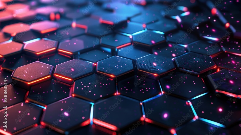 Obraz premium Geometric hi-tech patterns with interconnected hexagon background.