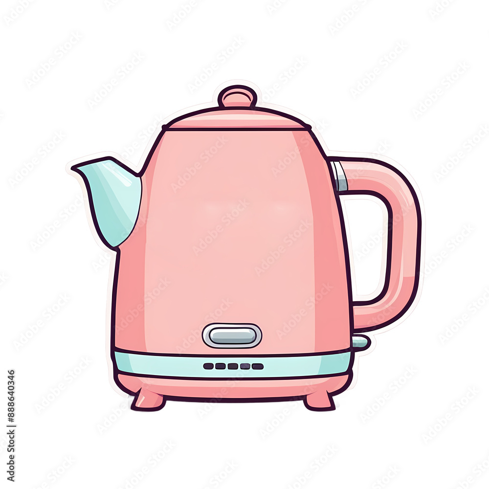 A pink tea kettle with a blue handle sits. Isolated on PNGs transparent background. The tea kettle is designed to look like a cartoon character, and it has a playful and whimsical appearance A pink tea kettle with a blue handle sits. Isolated on PNGs transparent background. The tea kettle is designed to look like a cartoon character, and it has a playful and whimsical appearance