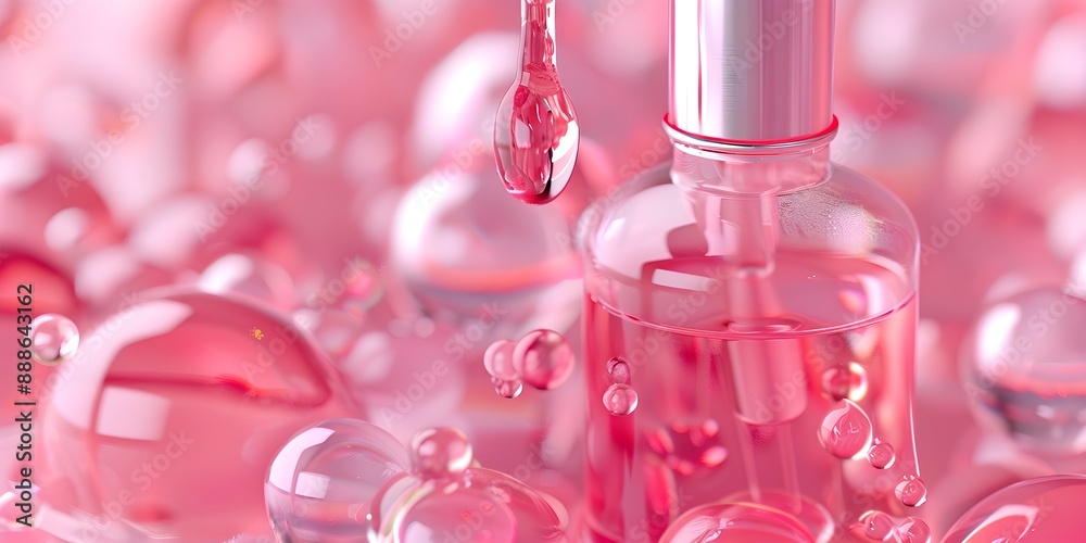 High-quality visualization of pink collagen serum and vitamin composition, ideal for skincare treatment visuals High-quality visualization of pink collagen serum and vitamin composition, ideal for skincare treatment visuals
