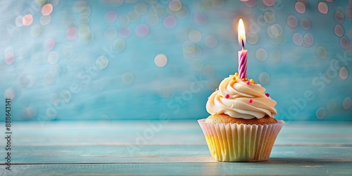 Mini birthday cupcake with lit candle , celebration, dessert, sweet, treat, bakery, candlelight, birthday candle, tiny