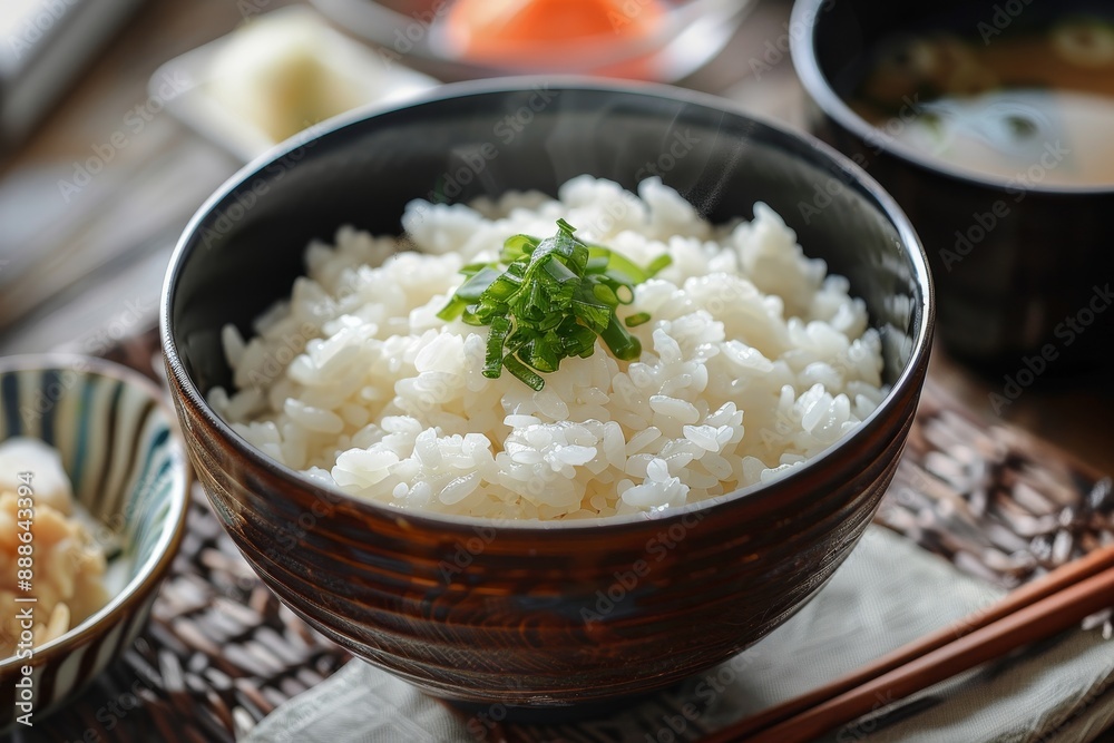 Japanese cuisine includes rice and miso soup Japanese cuisine includes rice and miso soup