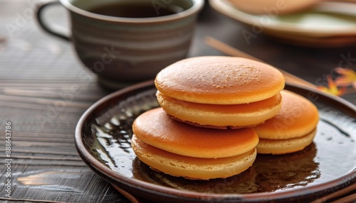 Japanese sweets called dorayaki served on a plate