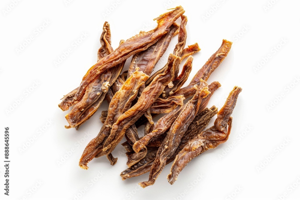 Korean dried anchovies on white background seen from above Korean dried anchovies on white background seen from above