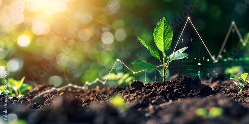 Seedling sprouting from the ground with a financial graph overlay representing profit growth