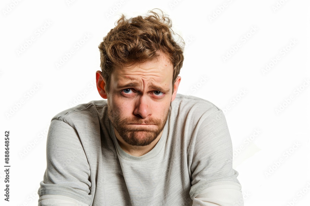 Man feeling very disappointed in a studio shot on a white background Man feeling very disappointed in a studio shot on a white background