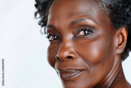 Mature black woman isolated on white looking attractive