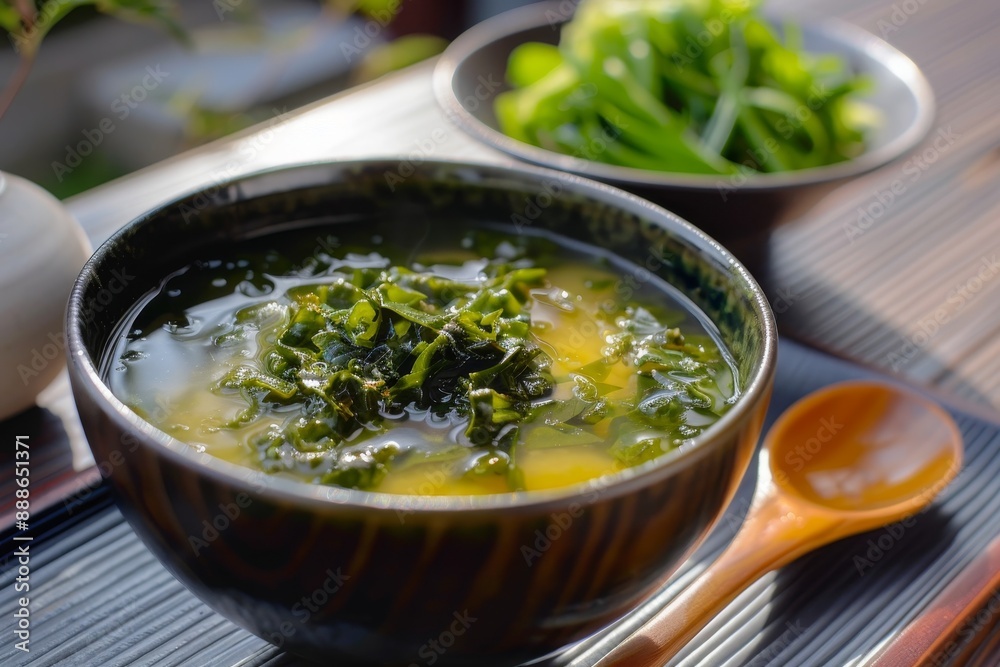 Miso soup with Japanese cabbage and algae Miso soup with Japanese cabbage and algae