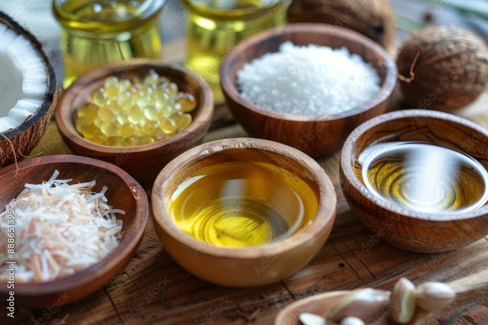 Mix cold pressed coconut jojoba and caster oils to create a natural skin product