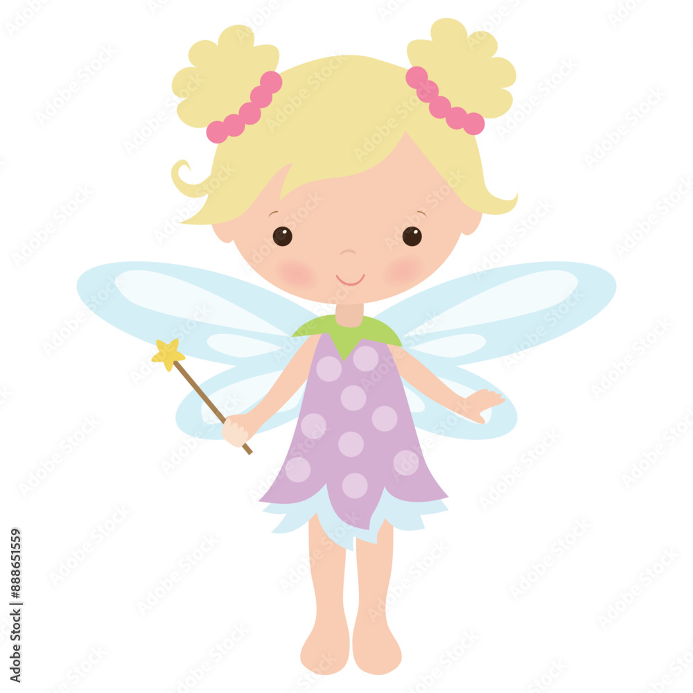 Cute little garden  fairy with a magic wand
vector cartoon illustration