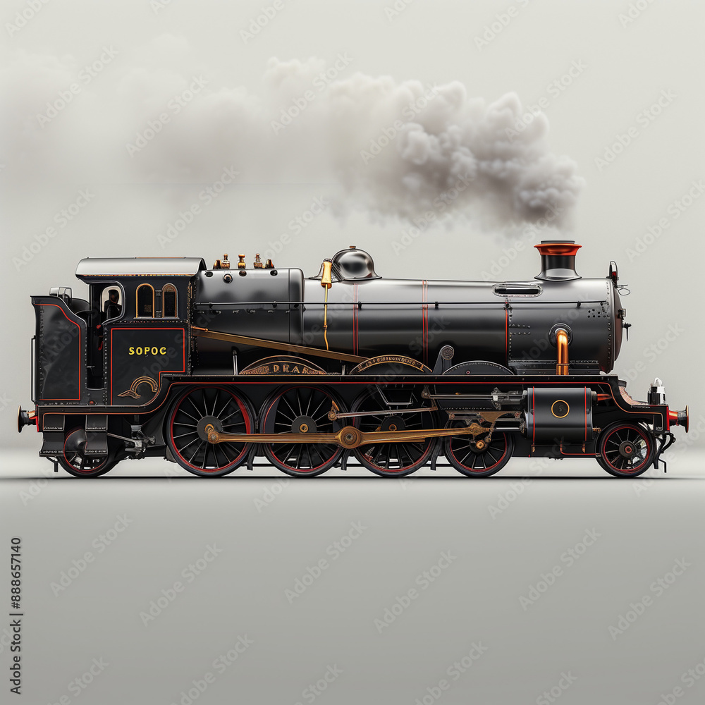 Naklejka premium Classic Journey: Swift Coal Black Antique Train in Side Profile View