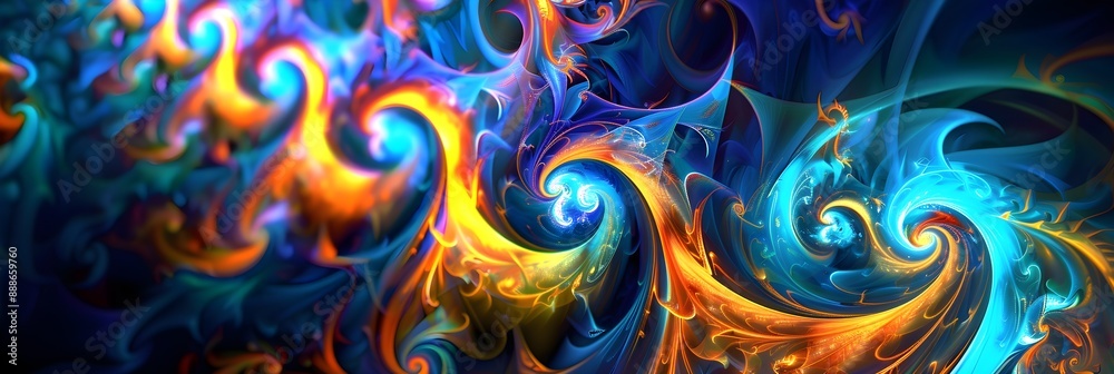 Vibrant neon yellow and blue spirals and curves forming a lively abstract design Vibrant neon yellow and blue spirals and curves forming a lively abstract design