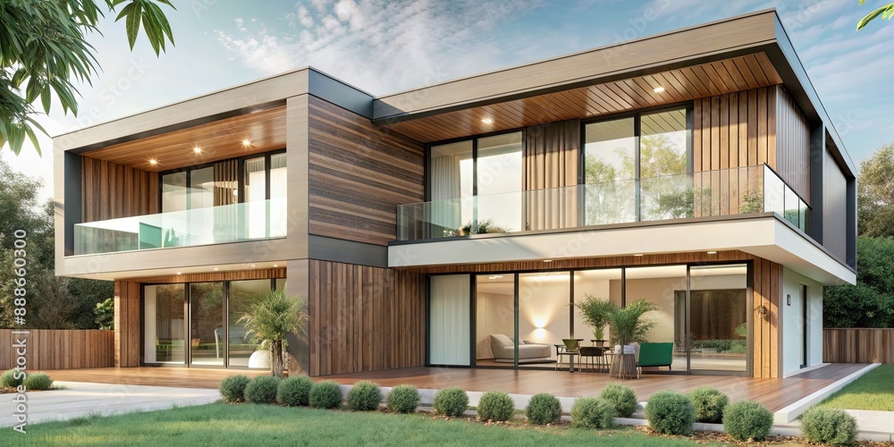 Fototapeta premium Modern, sleek and spacious house with large windows and minimalist design, modern, house, contemporary, architecture, home
