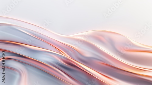 Abstract Fluid Metallic Waves with Soft Pink and Silver Tones on a White Background