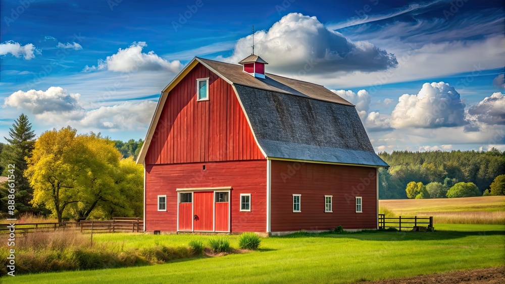 Red Barn in a rural setting with a vibrant red exterior and a classic gambrel roof, farm, countryside, agriculture, rustic Red Barn in a rural setting with a vibrant red exterior and a classic gambrel roof, farm, countryside, agriculture, rustic