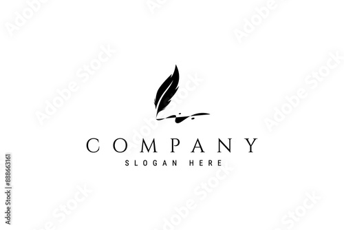 Black quill pen flat logo design vector