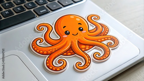 Orange octopus sticker with a playful design perfect for decorating laptops, water bottles, and notebooks, orange photo