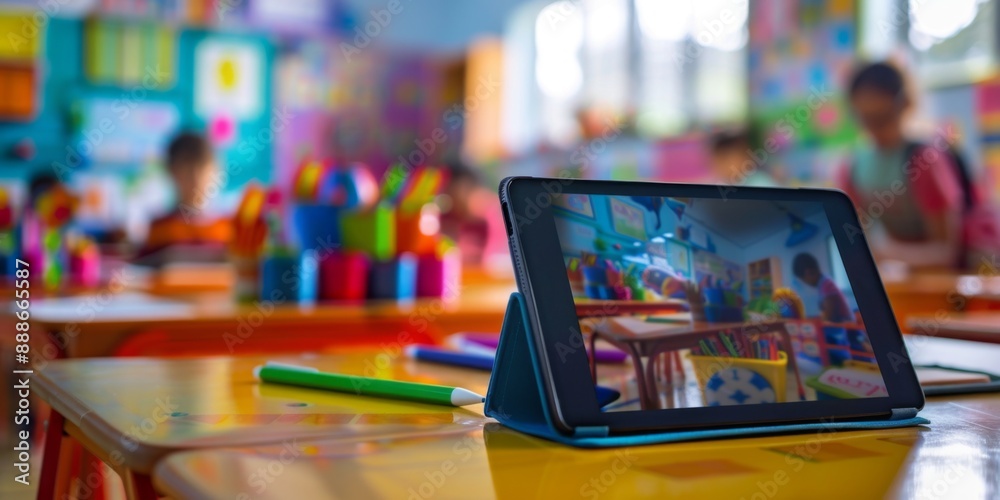 Innovative AR Education Revolutionizes Traditional Teaching with Engaging Learning Experiences Displayed on Tablets in the Classroom. Innovative AR Education Revolutionizes Traditional Teaching with Engaging Learning Experiences Displayed on Tablets in the Classroom.