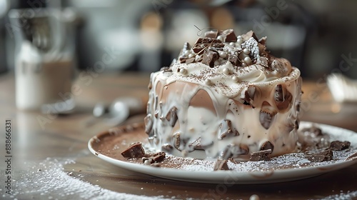 A cake of hot rock filled with milk glace and cacao fudge photo