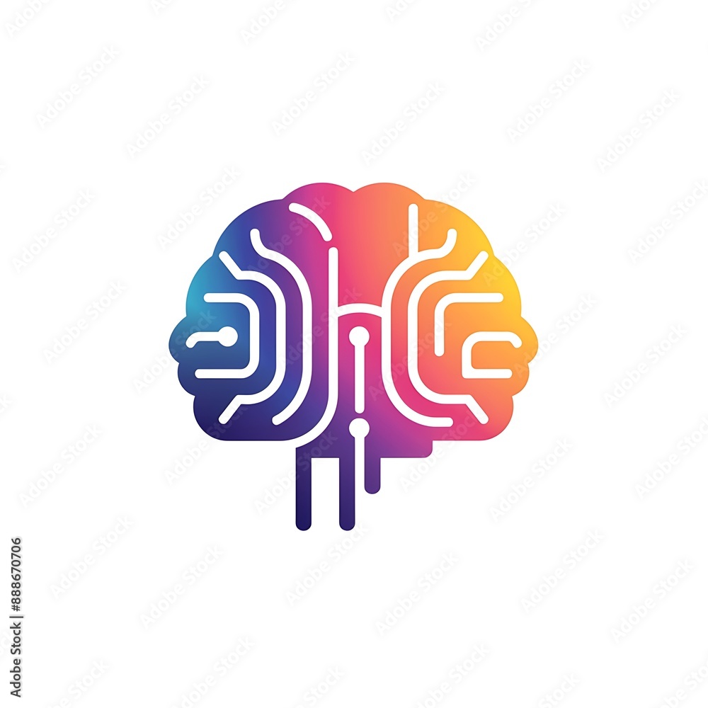 Colorful Gradient Circuitry Brain Logo