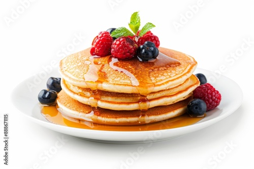Fluffy Pancakes with Fresh Berries and Maple Syrup