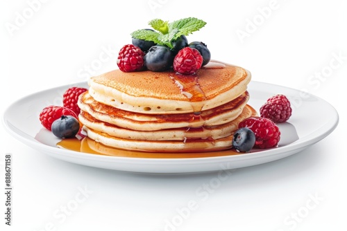 Fluffy Pancakes with Fresh Berries and Maple Syrup