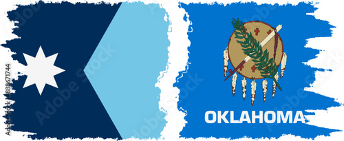 Oklahoma and Minnesota states grunge brush flags connection, vector
