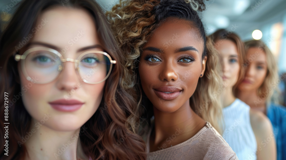 A group of diverse women, with the focus on one woman in front, showcasing beauty and diversity in modern society. A group of diverse women, with the focus on one woman in front, showcasing beauty and diversity in modern society.