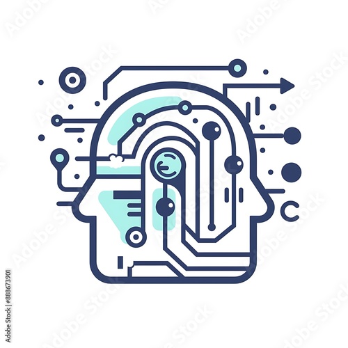 Illustration of a Human Brain with Circuitry and Data Exchange