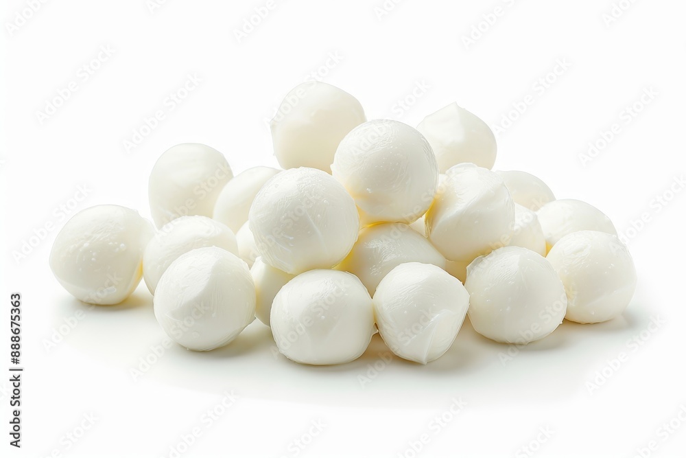 Mozzarella cheese balls heaped on white with clipping path and depth of field Mozzarella cheese balls heaped on white with clipping path and depth of field