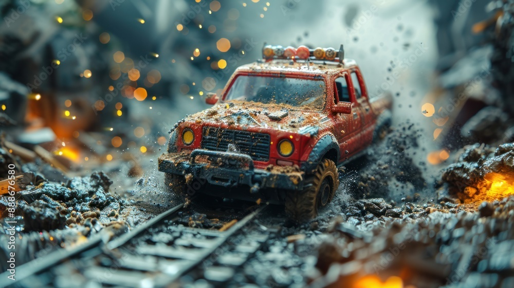 Off-Road Toy Car in a Dramatic Scene Off-Road Toy Car in a Dramatic Scene