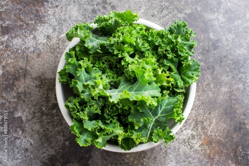Overhead shot of kale in white bowl