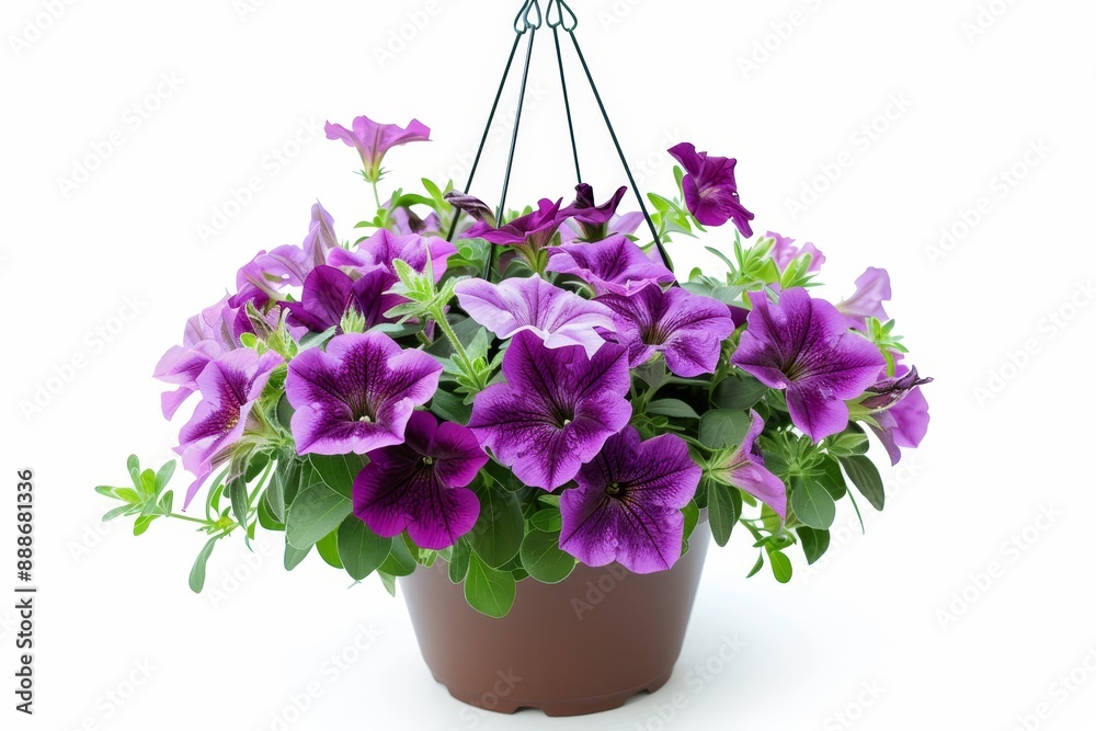 Naklejka premium Petunia pot hanging alone on white