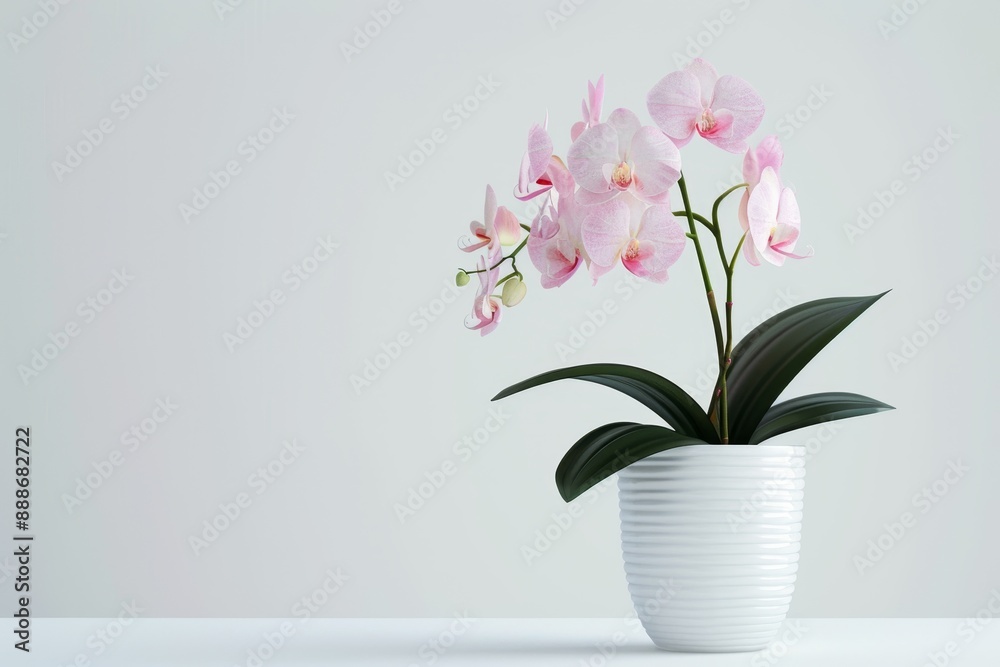 Pink orchid in white pot on white background Pink orchid in white pot on white background