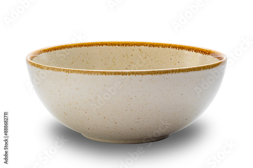 Side view of empty brown ceramic bowl with dark brown edge isolated on white background with clipping path.