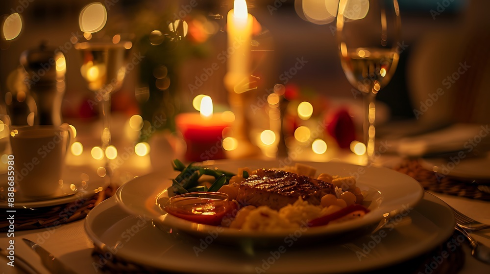 Fototapeta premium A meal dish with a candle and a ketchup cup on it