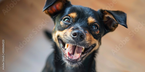 close up photo of a happy dog with a happy expression on its face, generative AI