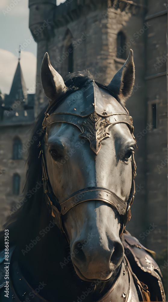 Fototapeta premium a horse that is wearing a helmet and a chain around its neck