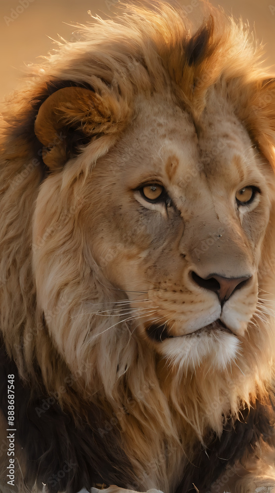 a sitting in the sun with a large mane a sitting in the sun with a large mane