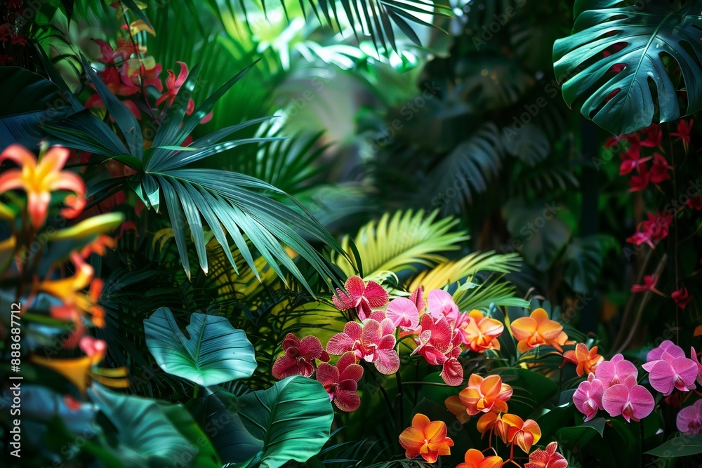 custom made wallpaper toronto digitalClose up flowers, orchids in tropical forest, generated by ai