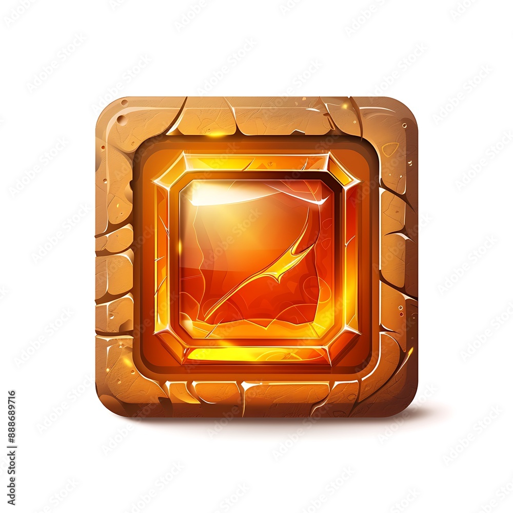 Glowing amber gem in a stone frame