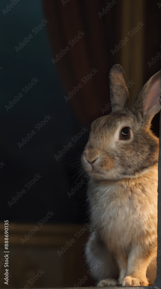 Obraz premium a rabbit that is sitting on the floor by the window