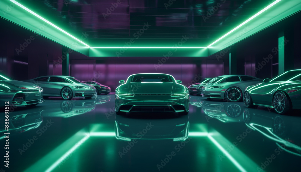 Fototapeta premium Duotone Photo of Luxury Car Collection Floor