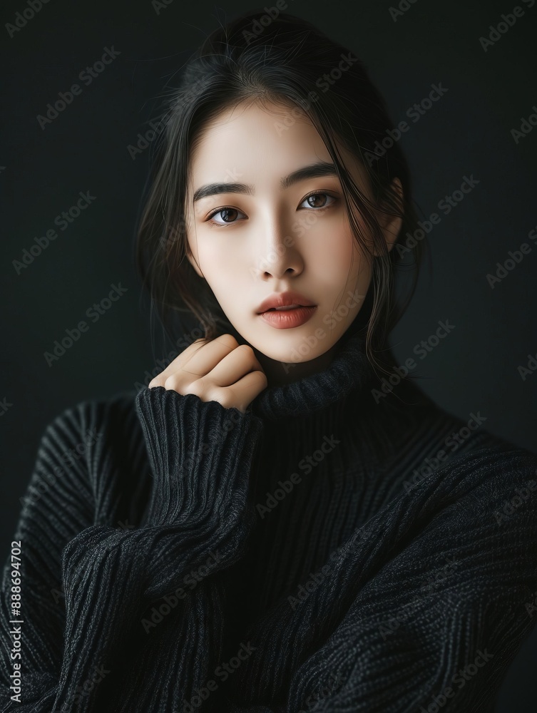 A beautiful woman in black sweater posing for a photo. A beautiful woman in black sweater posing for a photo.
