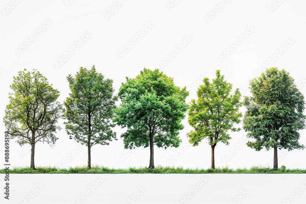 Fototapeta premium Set beautiful trees isolated on white background