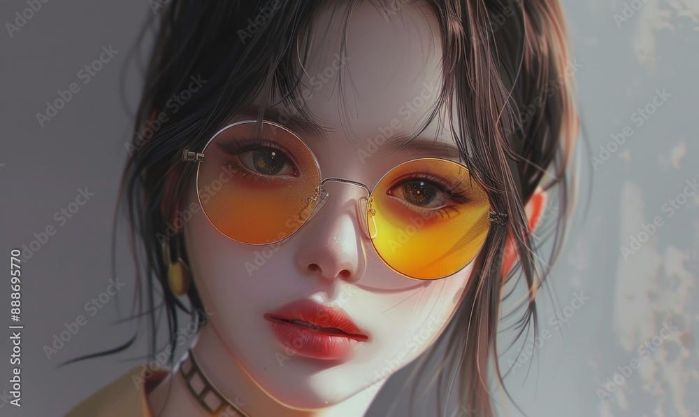 Fototapeta premium Confident and Beautiful Girl with Glasses. Perfect for Commercial Advertising, Eye Care Invitations, International Aviation Day, and Articles on Eye Health and Relaxation. Ideal for Marketing Campaign