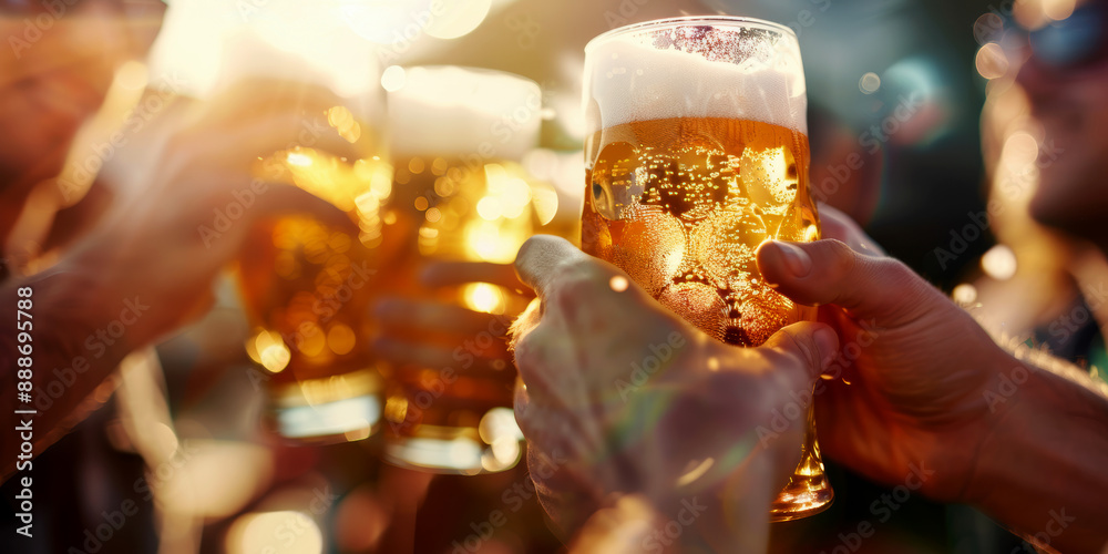 Happy people drinking beer. AI generative. Happy people drinking beer. AI generative.