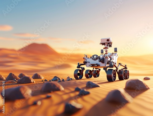 The image shows a Mars rover exploring the surface of Mars photo