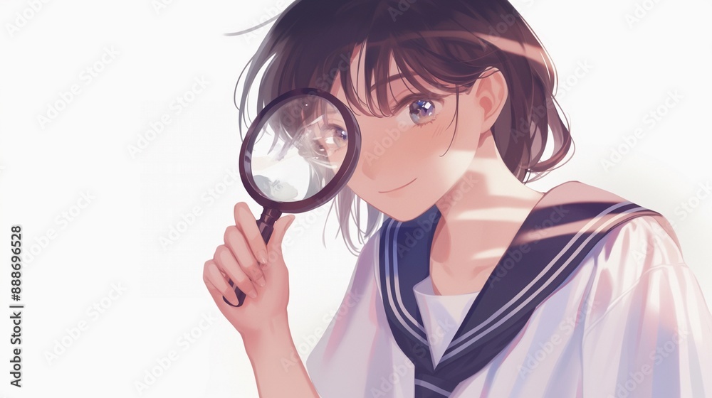 虫眼鏡を持った女子学生44 虫眼鏡を持った女子学生44
