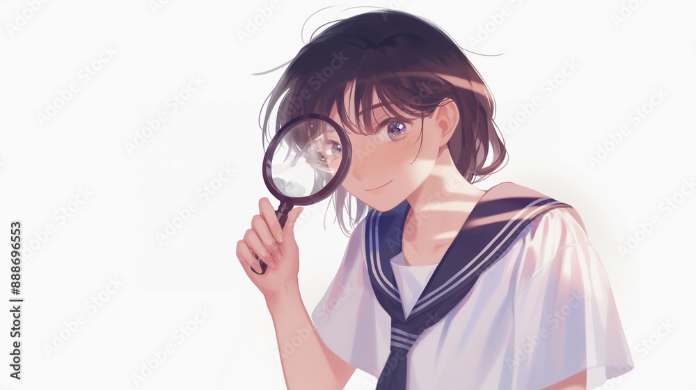 虫眼鏡を持った女子学生45