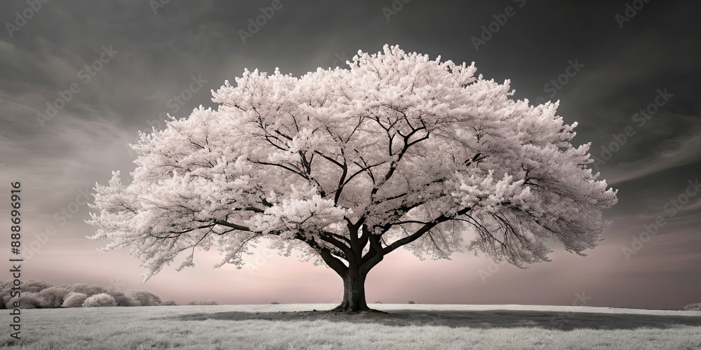 Monochrome cherry blossom tree in full bloom, sakura, black and white, elegance, spring, petals, Japan, minimalist Monochrome cherry blossom tree in full bloom, sakura, black and white, elegance, spring, petals, Japan, minimalist